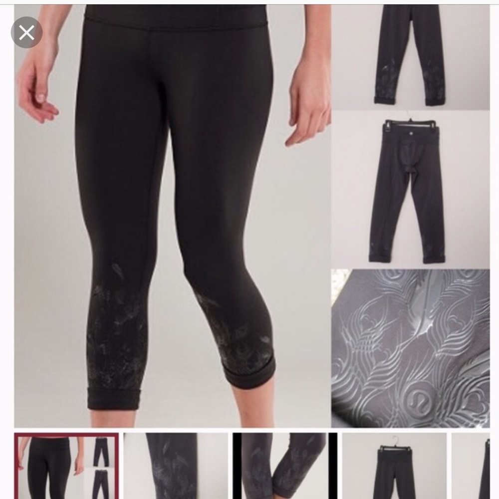 *RARE* lulu cropped gray peacock leggings.
